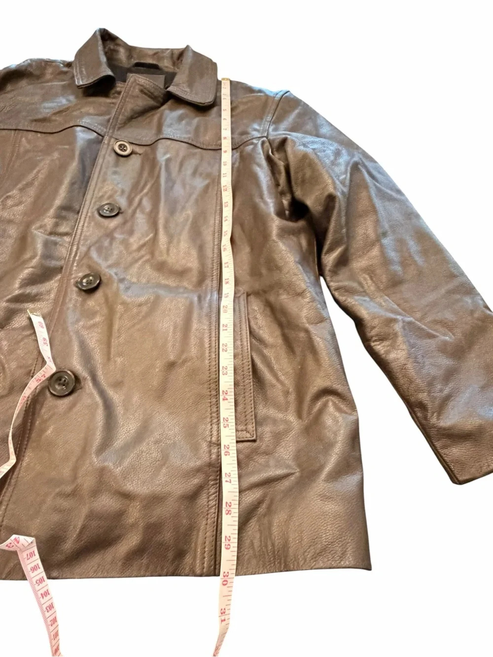 Vintage J Crew Leather Bomber Jacket Mens Medium Brown Wool Lined Button Up